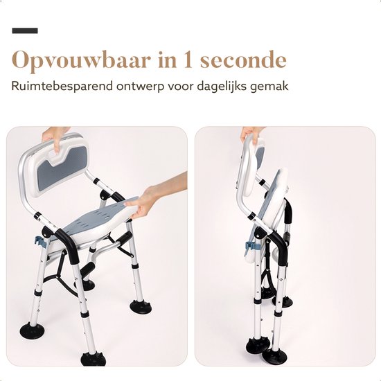 BY JRM® Inklapbare Douchestoel en Douchekruk – 30 dagen uitproberen -anti slip – verstelbare hoogte - douchekrukje - Grijs