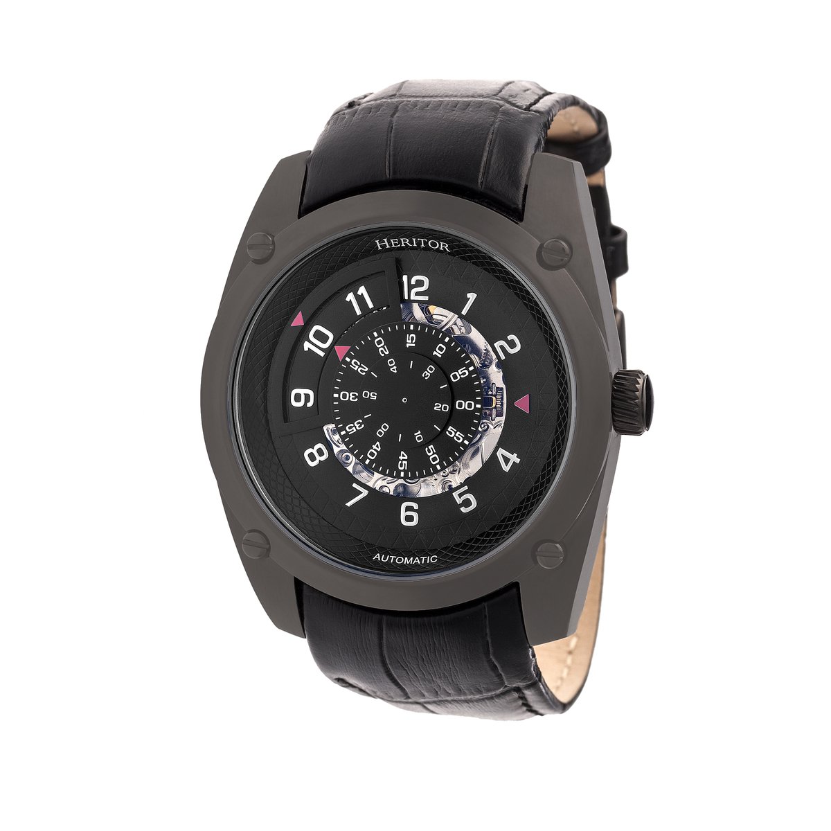 Heritor Automatic Daniels Semi-Skeleton Horloge met Leren Band - Zwart