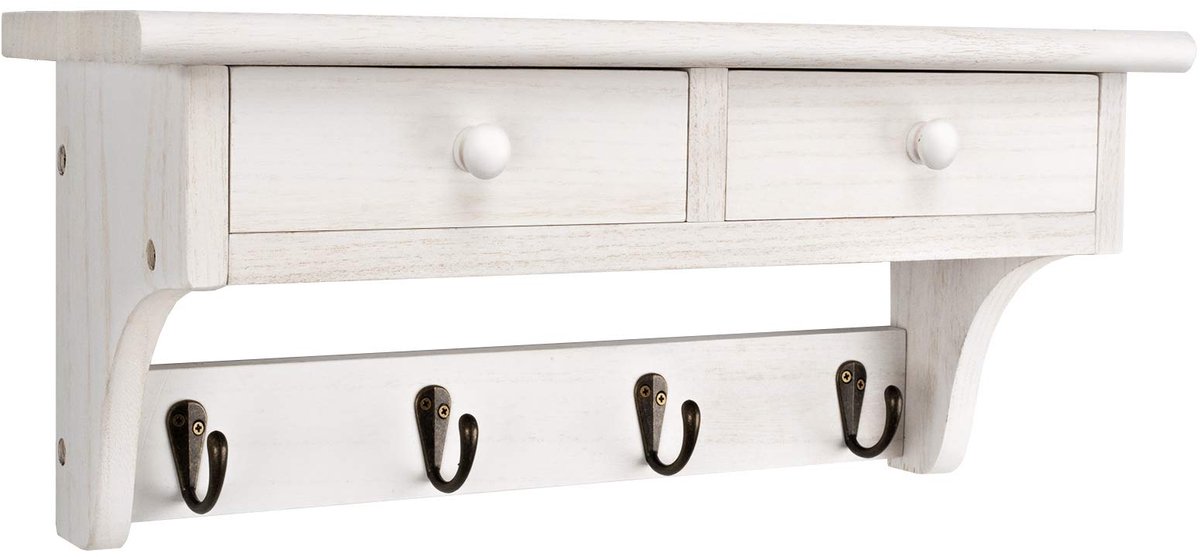 Ibenzoa Charmante Wandgarderobe Met Rustieke Houten Details En Praktische Opbergruimte Voor Elke Kamer Vintage wit