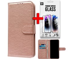 Casemania Hoesje & Glas Geschikt voor Oppo A5 Pro - Rosegoud - Portemonnee Book Case & Glazen Screenprotector