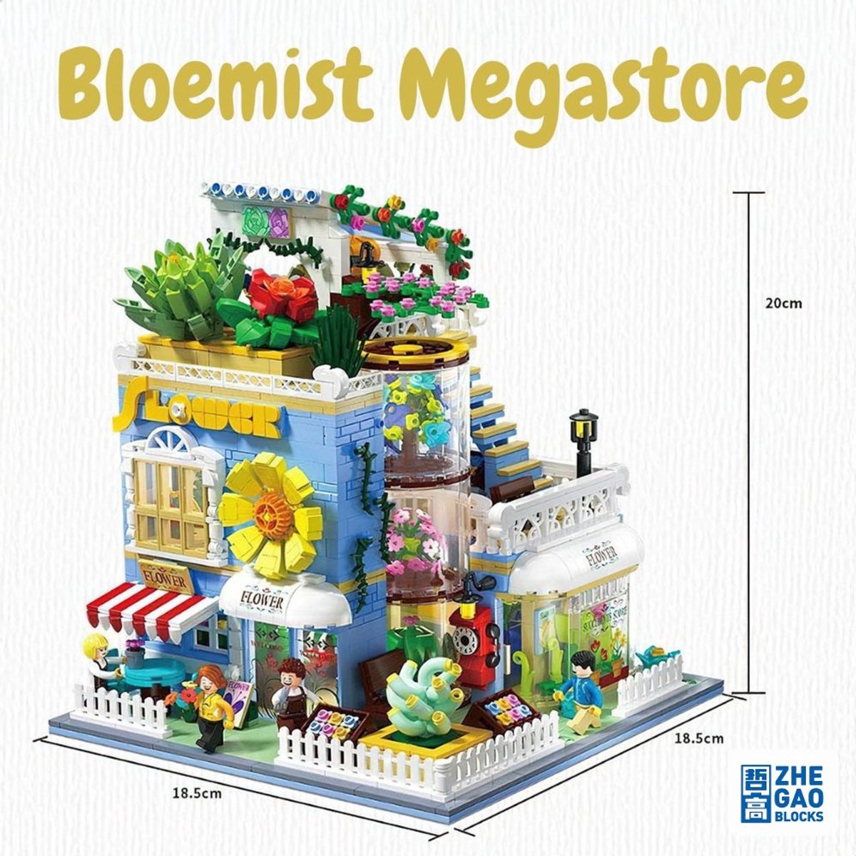 Zhe Gao DZ6120 Classic Bloemen winkel bouwset incl. 4 minifigures | City Achitecture Adventure Modelbouw | Educatief Creator speelgoed bouwpakketten voor kinderen & volwassenen | Niet compatibel met lego friends | Bouwdoos met 2091 bouwstenen — afbeelding 13