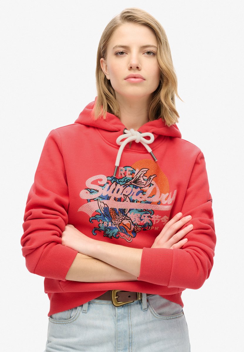 Superdry Tokyo hoodie met Vintage logo en grafische print Dames Hoodies Rood