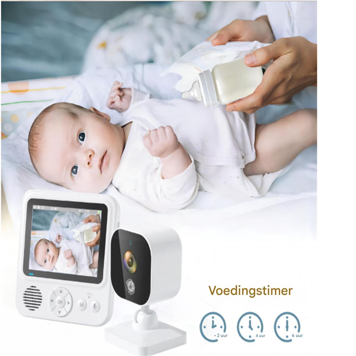 Afbeelding 2 van Babyfoon - Draadloze babycamera met nachtzicht - Voor babyzorg thuis - Wit