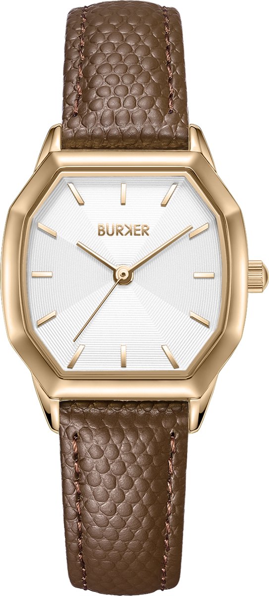 BURKER Julia Horloge Dames - Hexagon - Goud Bruin - Leren Band - 32 mm