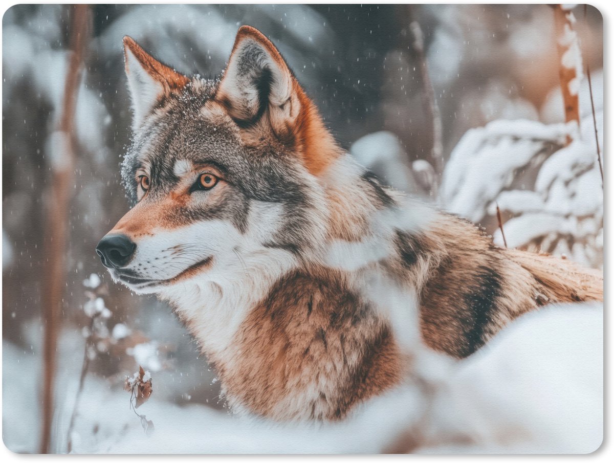Muismat 23x19 cm - Mousepad Wolf - Sneeuw - Winter - Dieren - Natuur - Sneeuw - Muismatten