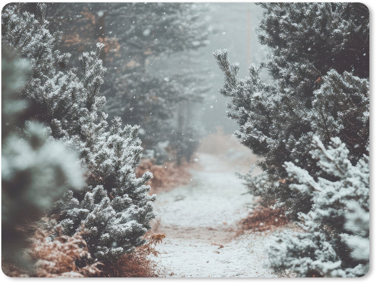 Muismat 23x19 cm - Mousepad Bos - Winter - Bomen - Natuur - Pad - Sneeuw - Muismatten