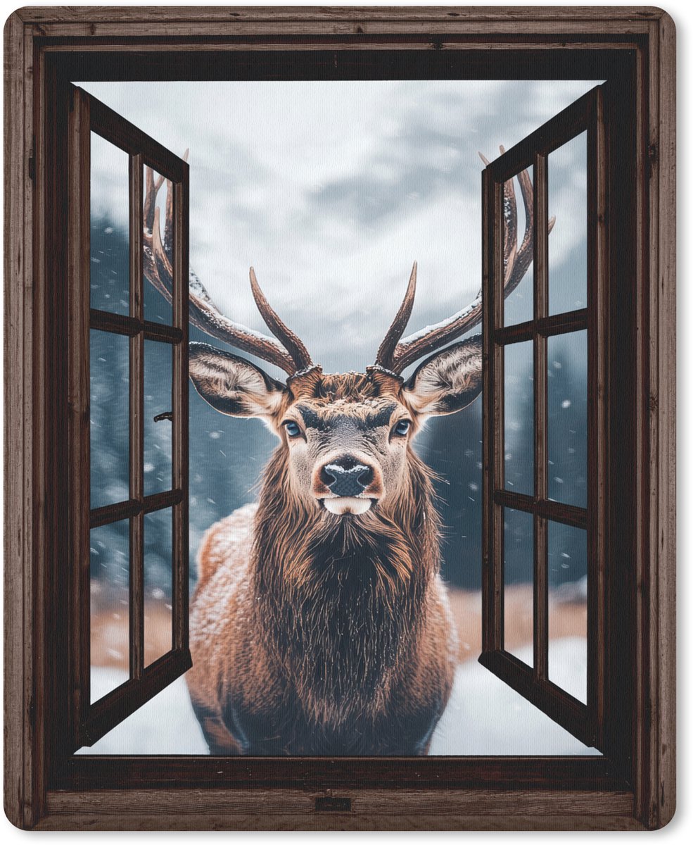 Muismat 19x23 cm - Mousepad Doorkijk - Hert - Dieren - Landschap - Winter - Sneeuw - Landelijk - Muismatten