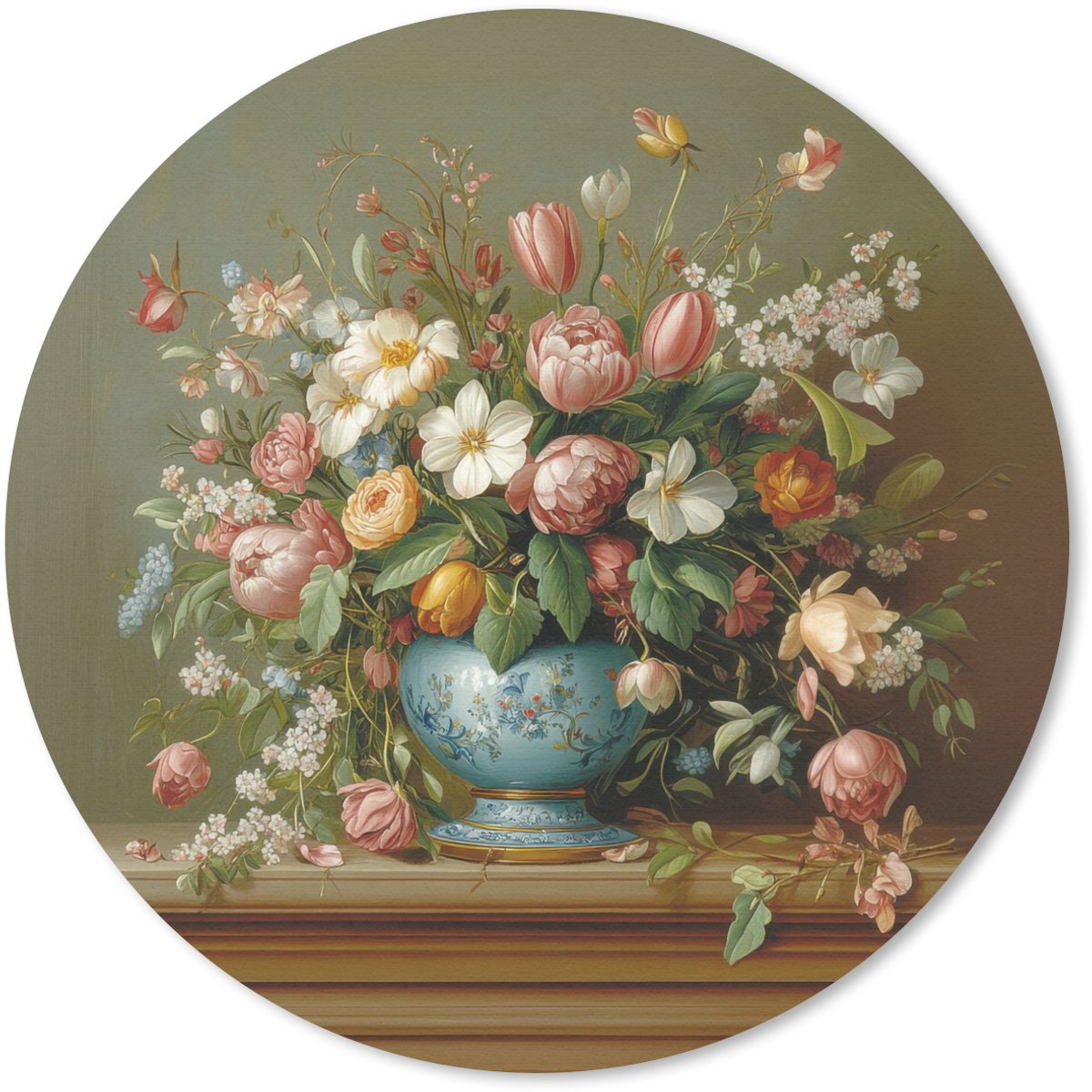 Muismat rond 40x40 cm - Mousepad Vaas - Pastel - Kleuren - Bloemen - Ronde muismatten
