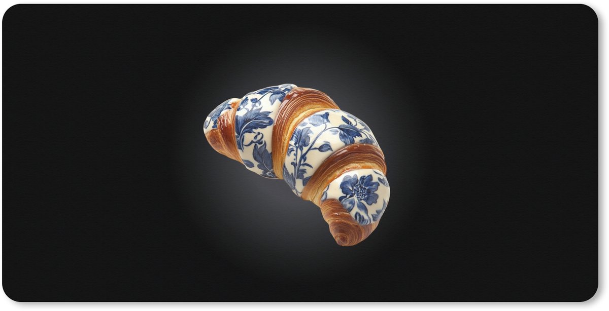 Muismat XXL 120x60 cm - Bureau onderlegger - Bureau mat Croissant - Bloemenpatroon - Delftsblauw - Bureaumat - Gaming mousepad xl - Bureaulegger groot - Computer deskmat