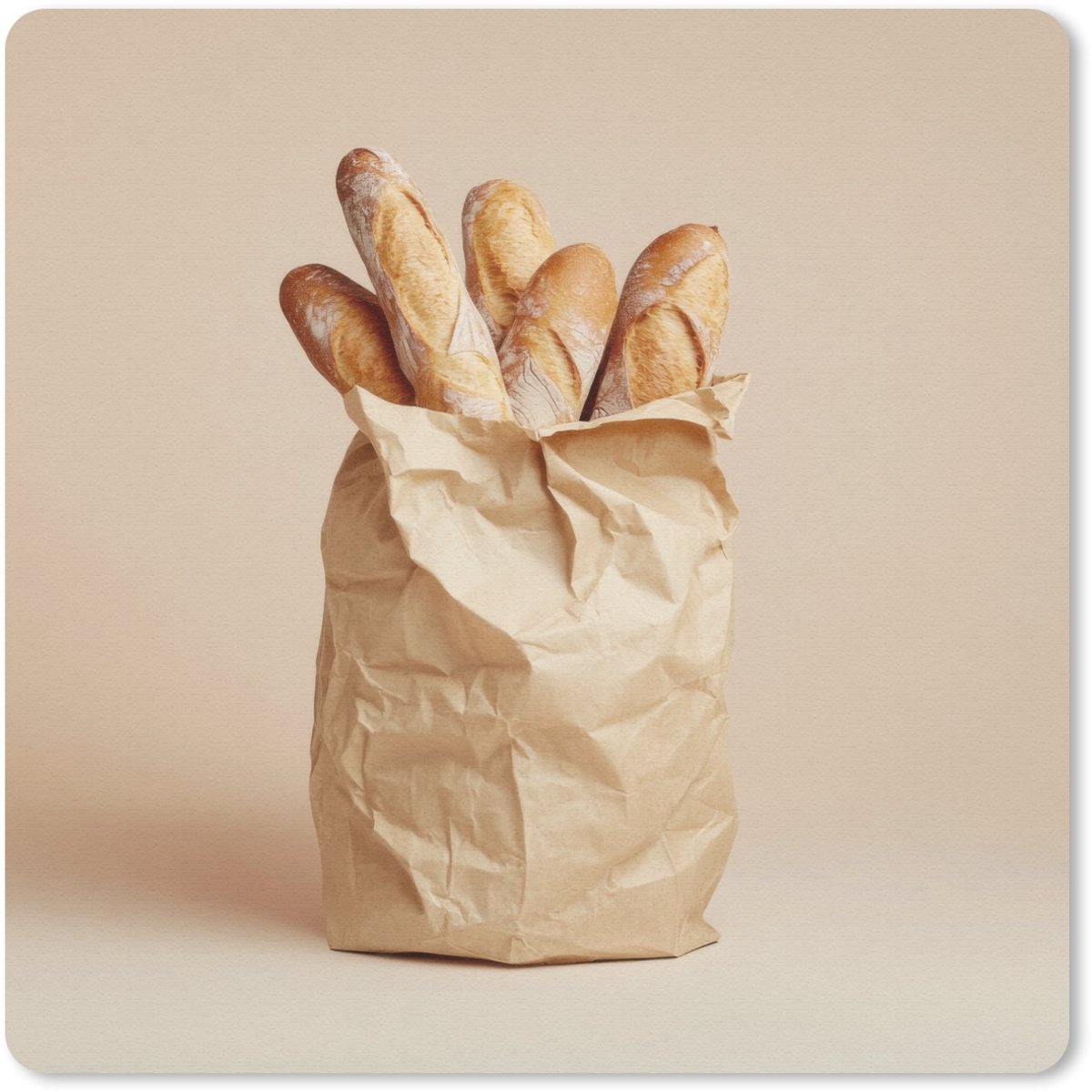 Muismat 20x20 cm - Mousepad Baguette - Brood - Stokbrood - Beige - Muismatten