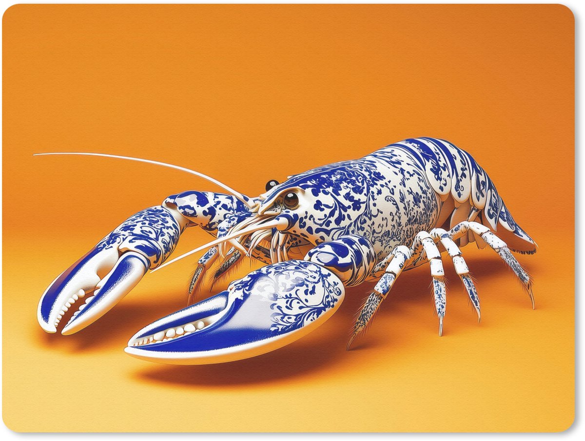 Muismat 23x19 cm - Mousepad Kreeft - Delftsblauw - Schild - Stoer - Oranje - Muismatten