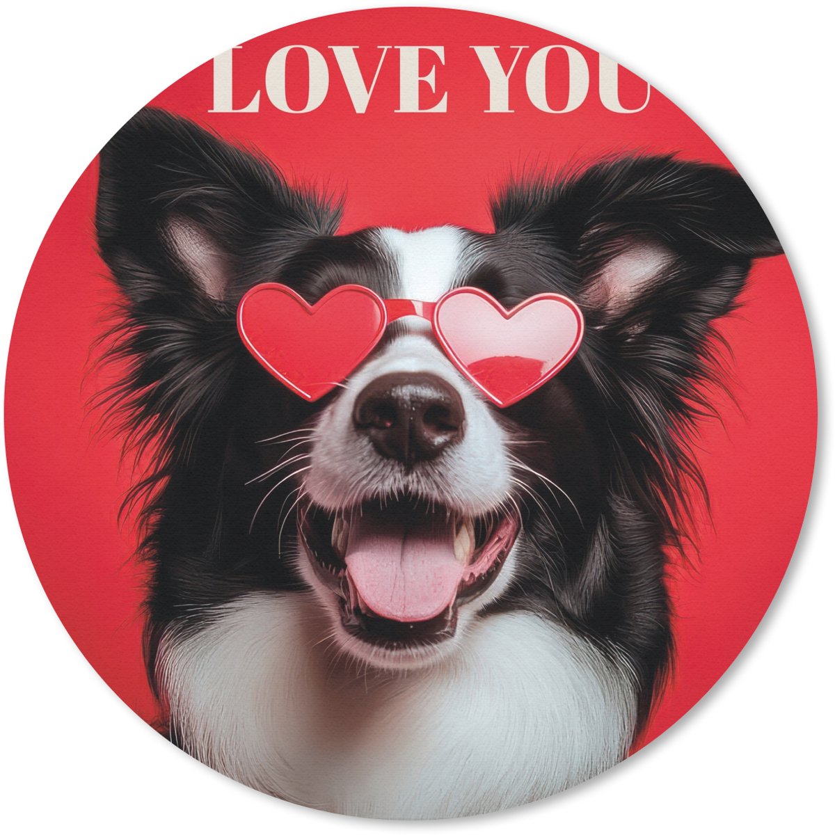 Muismat rond 50x50 cm - Mousepad Hond - Hartjesbril - Loveyou - Rood - Ronde muismatten