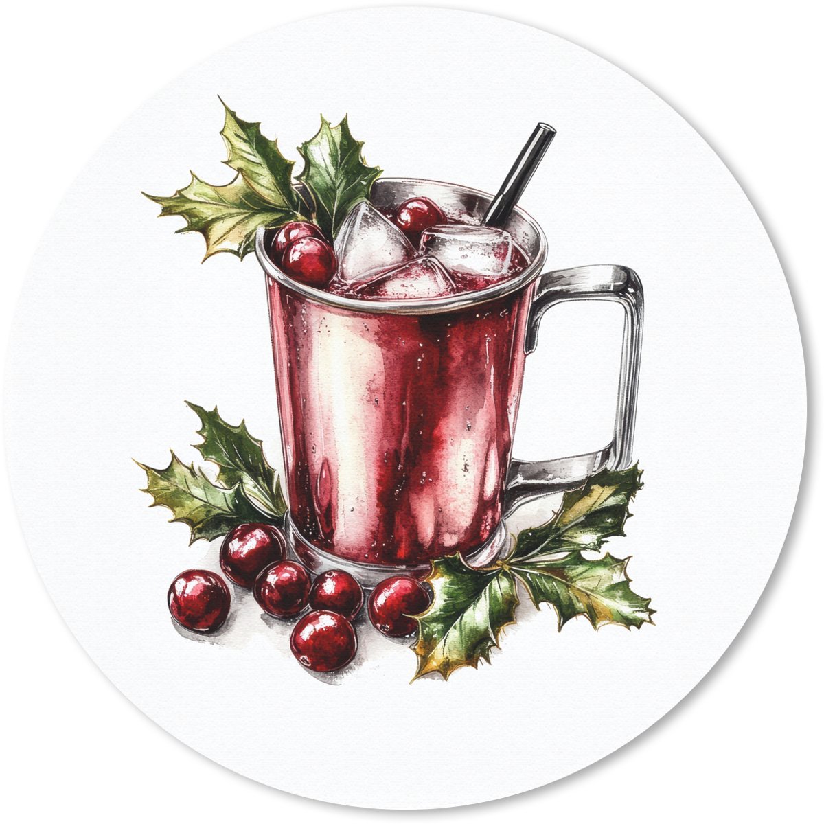 Muismat rond 20x20 cm - Mousepad Drank - Winter - Cocktail - Rood - Ronde muismatten