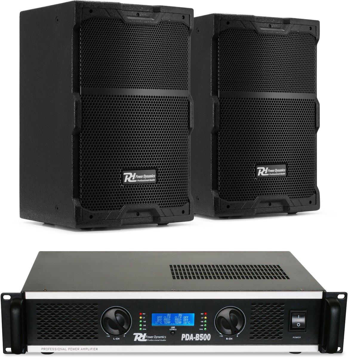 Power Dynamics PDY210 Passieve speakerset met versterker - Ideaal voor horeca - 10 inch - 800W