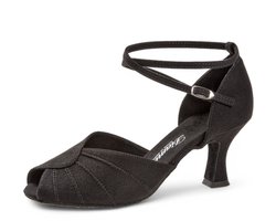 Diamant 027 - 060 - 040 - Zwart Synthetisch Nubuck - 6.5cm Latino Hak - Dubbele enkelbandjes - Stevige pasvorm - Handige druksluiting - PeepToe - Extra comfort - Latin, Tango, Salsa, Kizomba, Bachata - Diamant - Zwart - 37