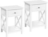 Set de 2 tables de chevet, ensemble de tables d'appoint, tables de canapé, petites tables basses avec étagère, salon, chambre, couloir, écurie, forme en X, blanc, 40 x 30 x 55 cm