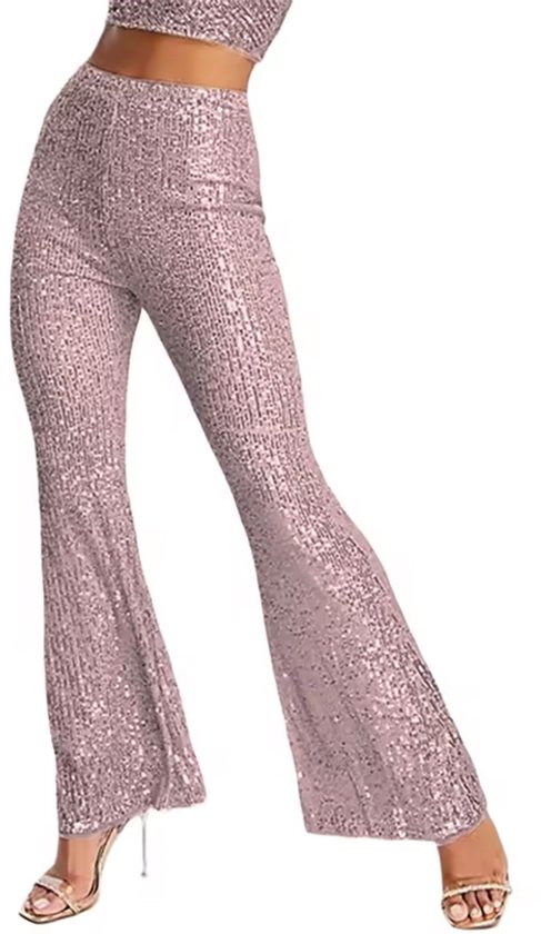 Pantalon rose à Glitter pour femme - Leggings - Stretch - Jambes larges - Paillettes