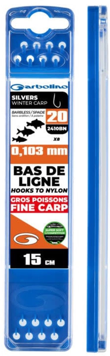 Garbolino Hooks to Nylon Competition Silver Winter Carp 15cm (8 pcs) - Maat : Haak 16 (2410BN) - 0.130mm Super Soft