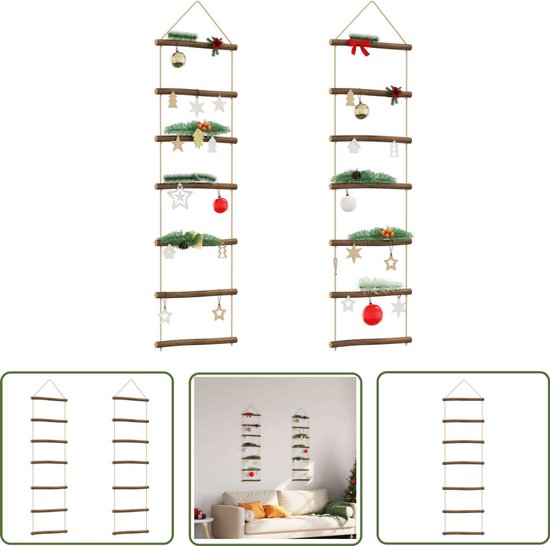 vidaXL Laddervormig - Wanddecoratie - Wanddecoraties laddervormig 2 st 30x100 cm naturel tak - Houten Decoratie - Wandkleden - Boho Style