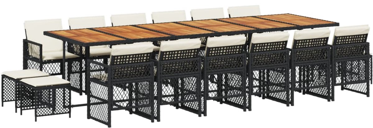 Zwarte poly rattan tuinset met kussens en tafel - The Living Store.