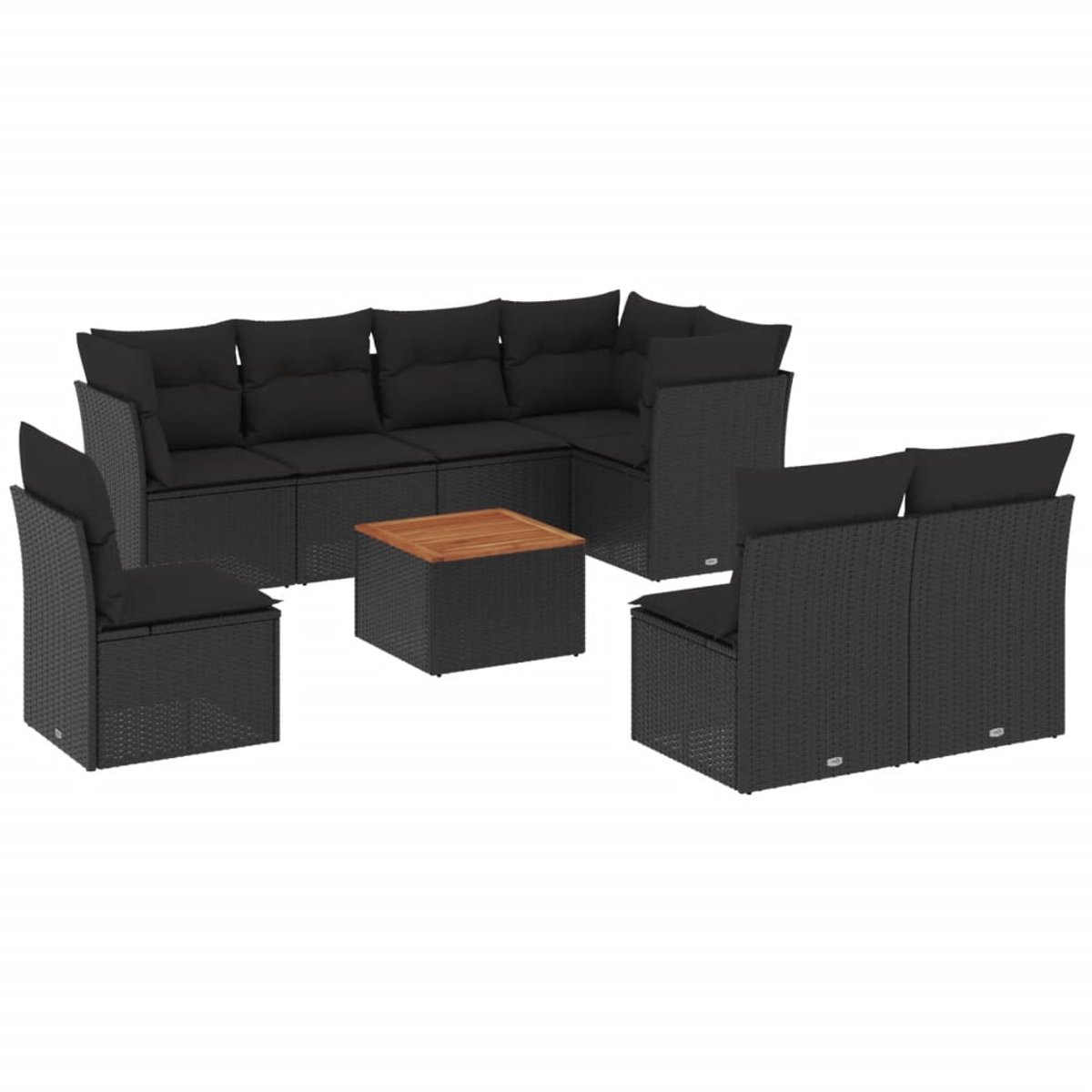 The Living Store 9-delige Loungeset met kussens poly rattan zwart - Loungeset - Tuinmeubels - Lounge Set - PE-rattan - Modulair Design