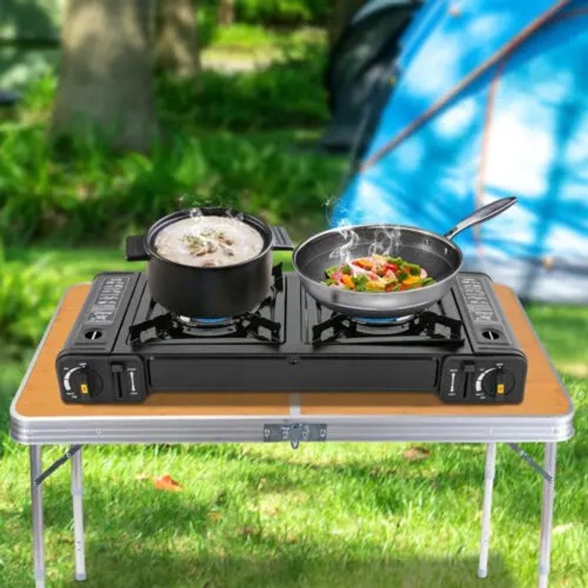 BLOSTM Draagbaar campinggasfornuis, eenbrander, campingkooktoestel met BLOSTM Draagbaar campinggasfornuis, eenbrander, campingkooktoestel met