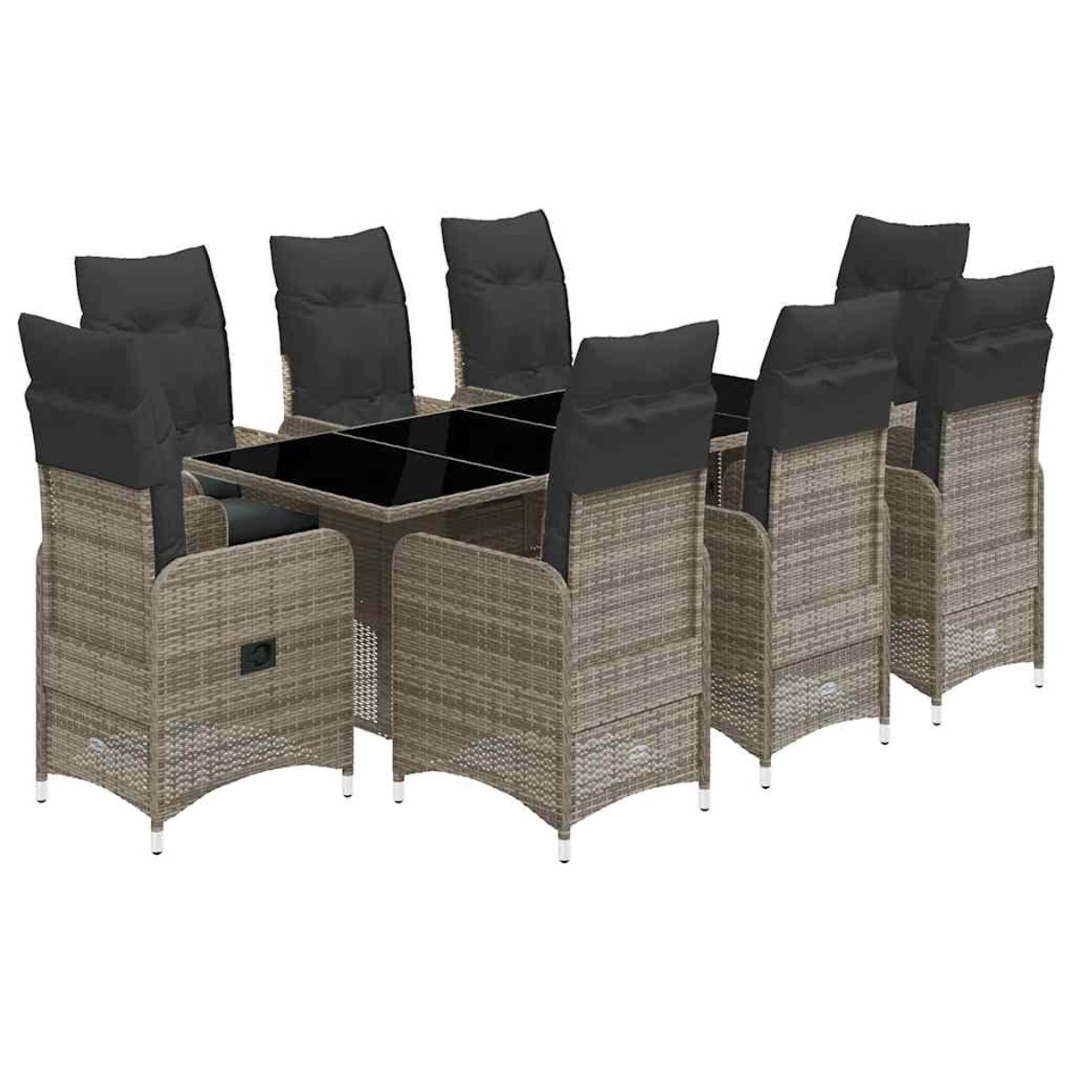 The Living Store 9-delige Bistroset met kussens poly rattan grijs - Bistroset - Tuinstoelen - Lounge Set - Buitendecoratie - Terrasdecoratie
