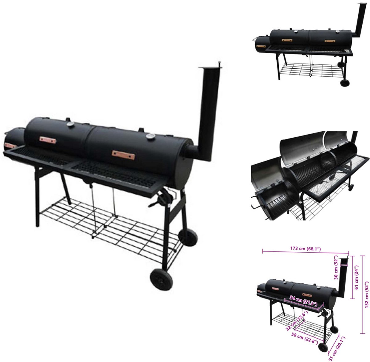vidaXL Roker - Rokers - Rookoven - Rookovens - Rookbarbecue Nevada XL zwart