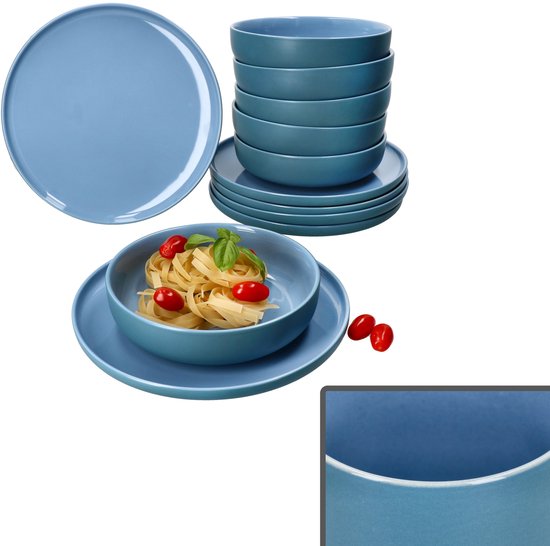 Service de table 12 pièces en grès bleu océan Jasper - 6x 414363 et 6x 414387