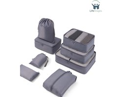 LifeStages - Koffer Organizer Set - Inpakblokjes Set - Koffer Organizer voor Vakantie en Reizen Pakketblokjes Opbergsysteem voor Koffer voor Reizen - Zakenreizen - Kamperen - Zomerkampen - Grijs - M