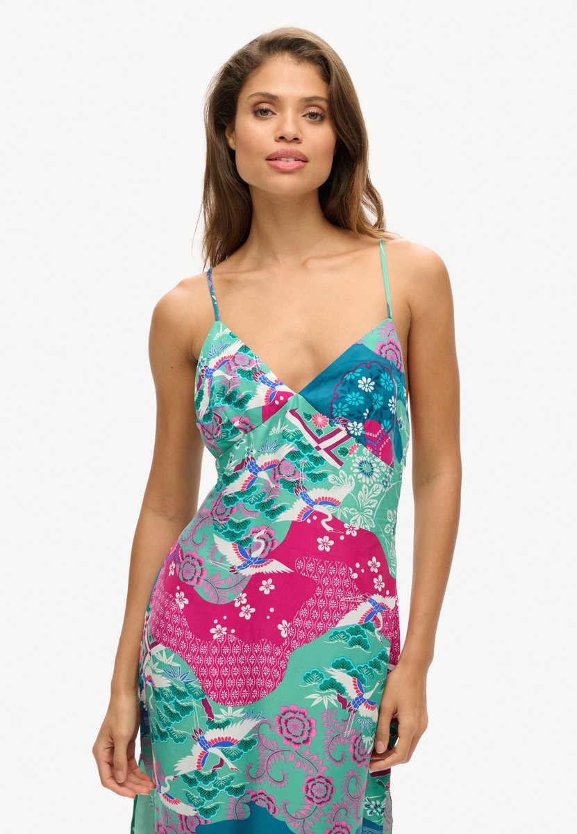 Superdry Halflange cami-slipjurk met print Dames Jurken Megenta Stork Cloud
