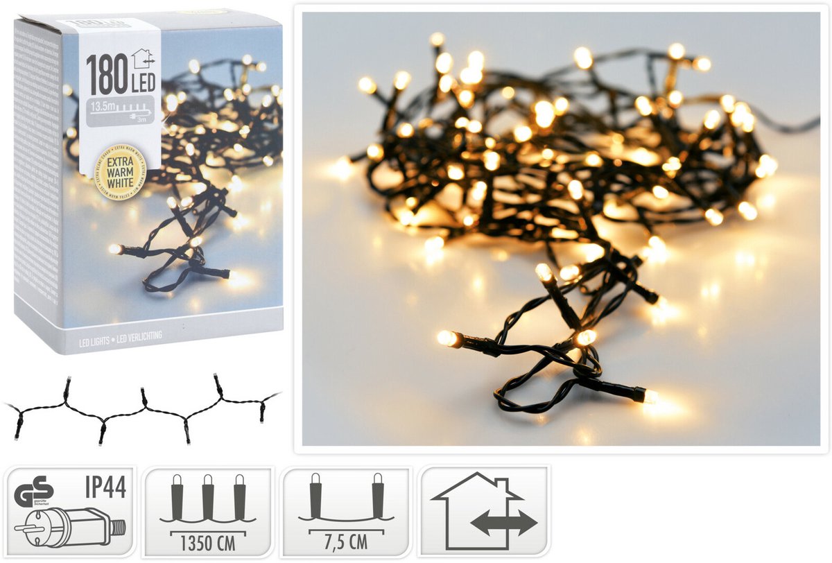 Bol.com Kerstverlichting lichtsnoer - 180 led lampjes - warm wit - 13,5 meter - kerstboomverlichting aanbieding