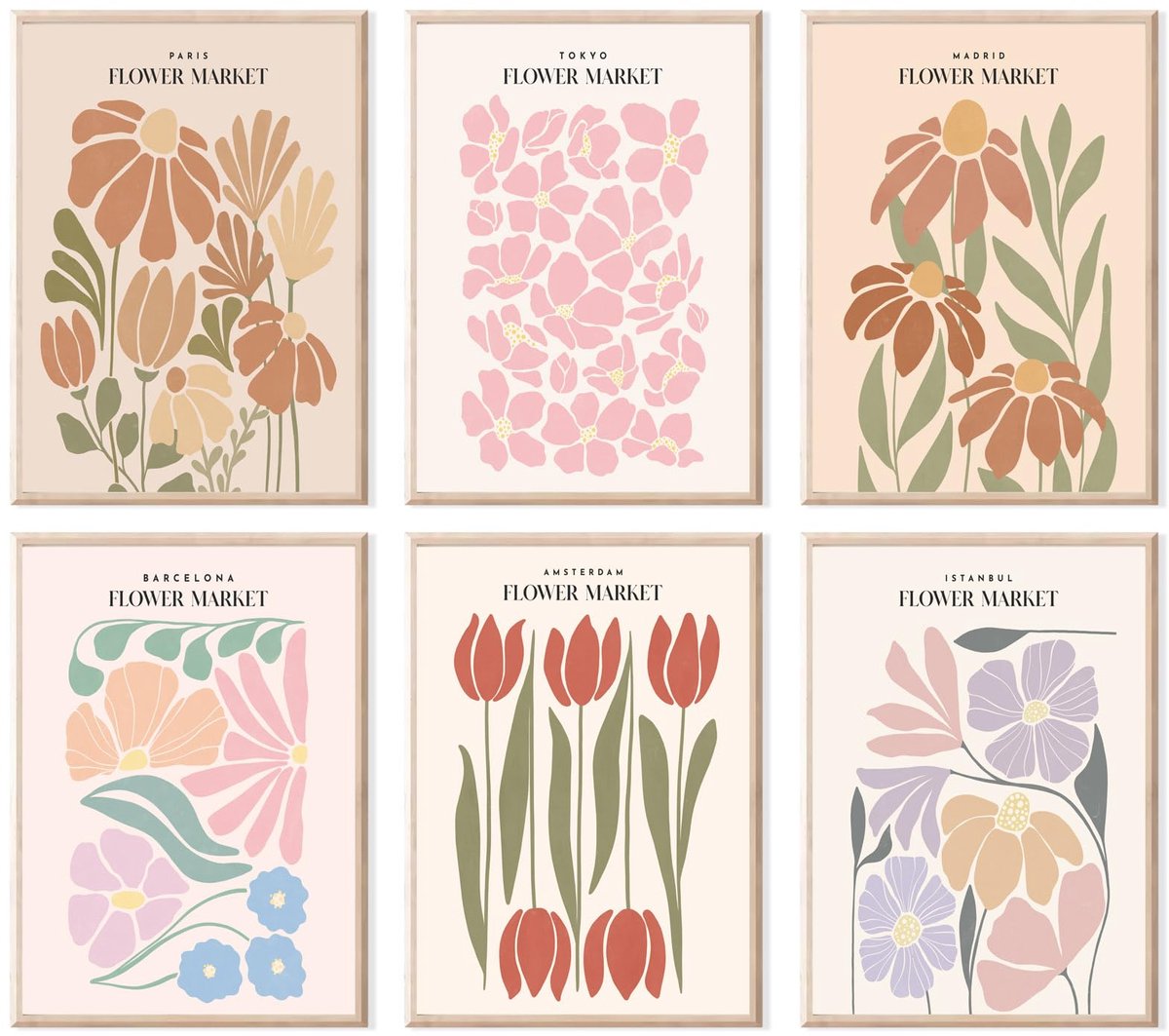 Unyqoos® Bloemenmarkt Esthetische Vintage Posterset van 6 Stuks voor Woon- en Slaapkamerdecoratie