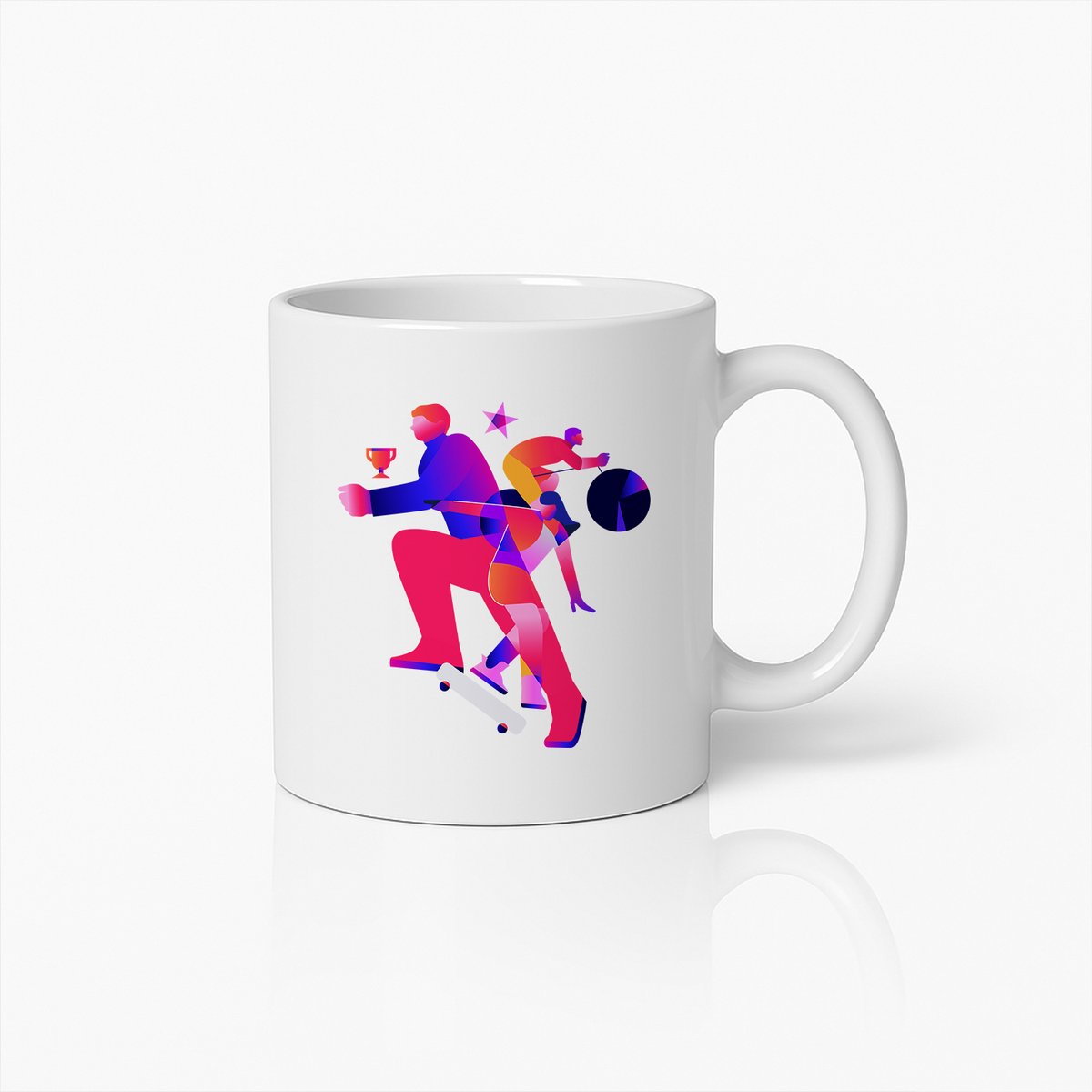 Dynamische Skateboarden en Bowlen Actie Mok – Levendige Sportliefhebber Koffiebeker