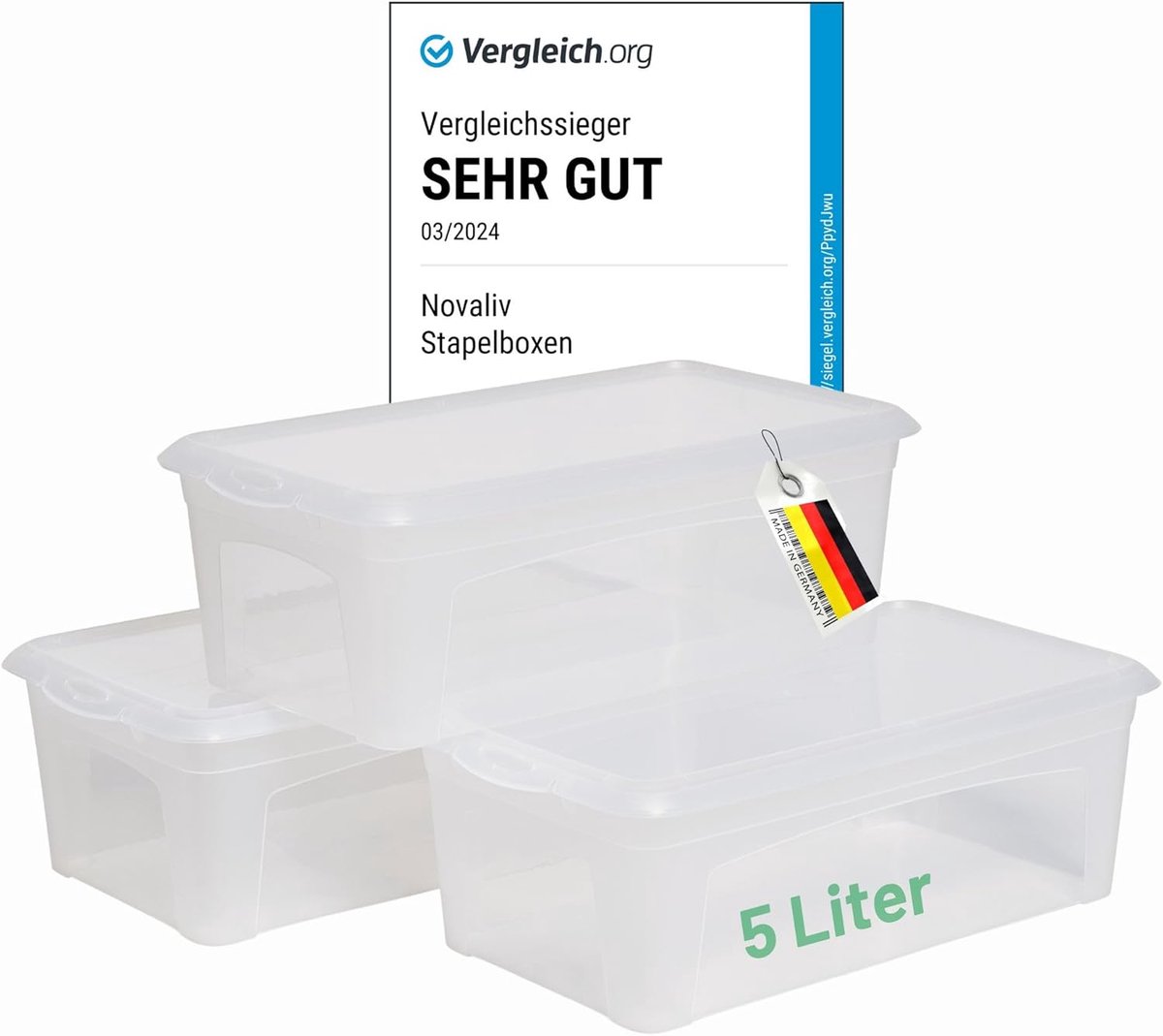3x opbergdozen met deksel 5L transparante dozen stapelbaar nestbaar opbergdozen met clipsluiting kunststof BPA-vrij 34x19x11 cm
