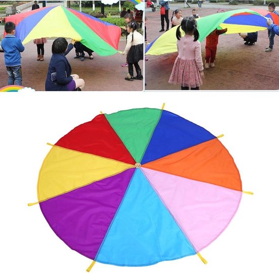 SYXLDM Parachute Speelgoed Parachute For Kinderen Met Handgrepen Kinderkamer Feest Tuinspellen 10 100 Parachutespellen In Teamverband Size 2m65ft