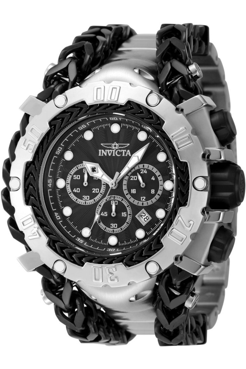 Invicta Gladiator 48185 Heren Horloge - Waterdicht - Analoog - Quartz Uurwerk - Roestvrij Staal met zwarte Wijzerplaat - 58mm