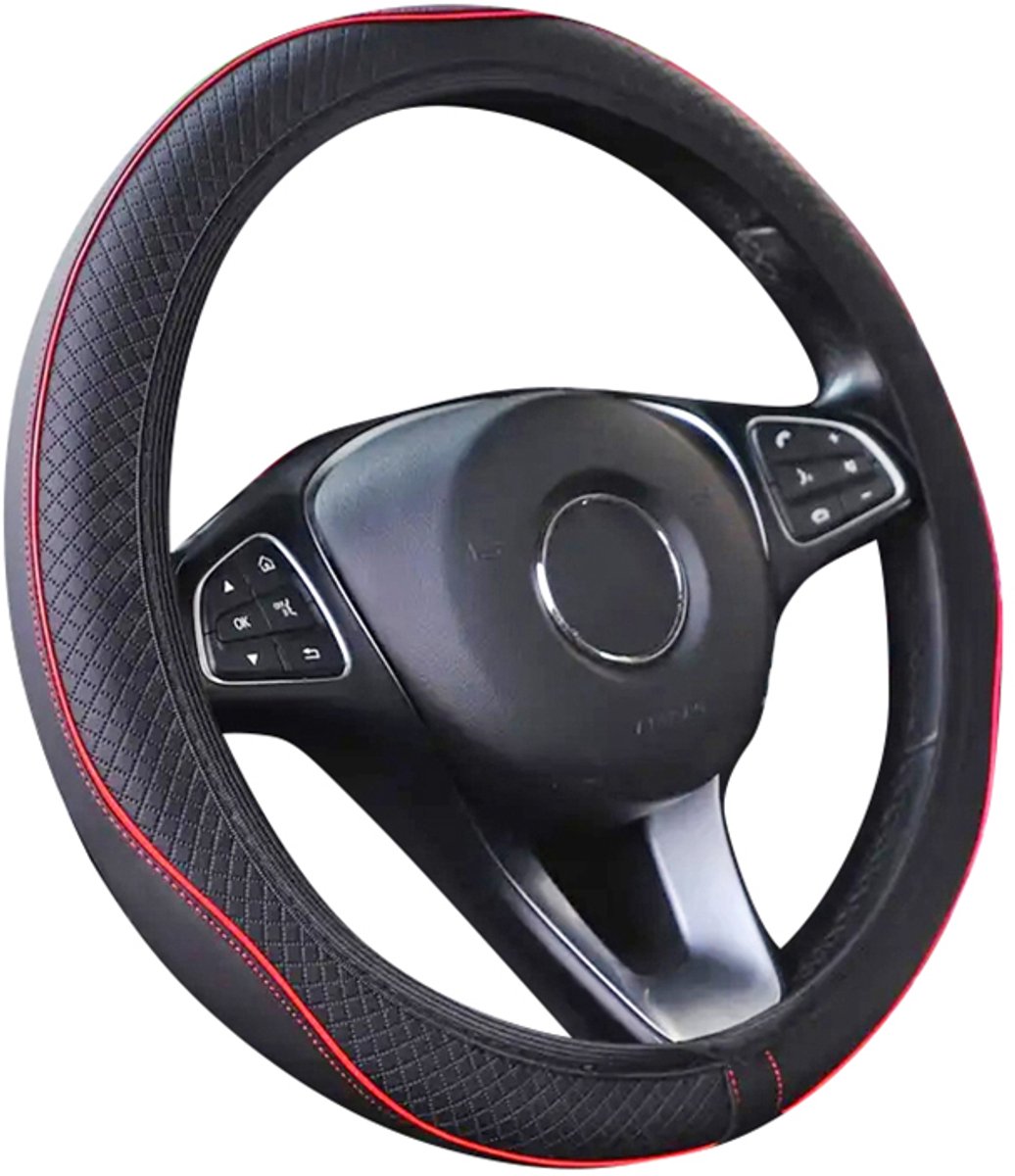 Stuurhoes Auto 37-38 cm - Zwart met Rode Lijn - Kasey Products