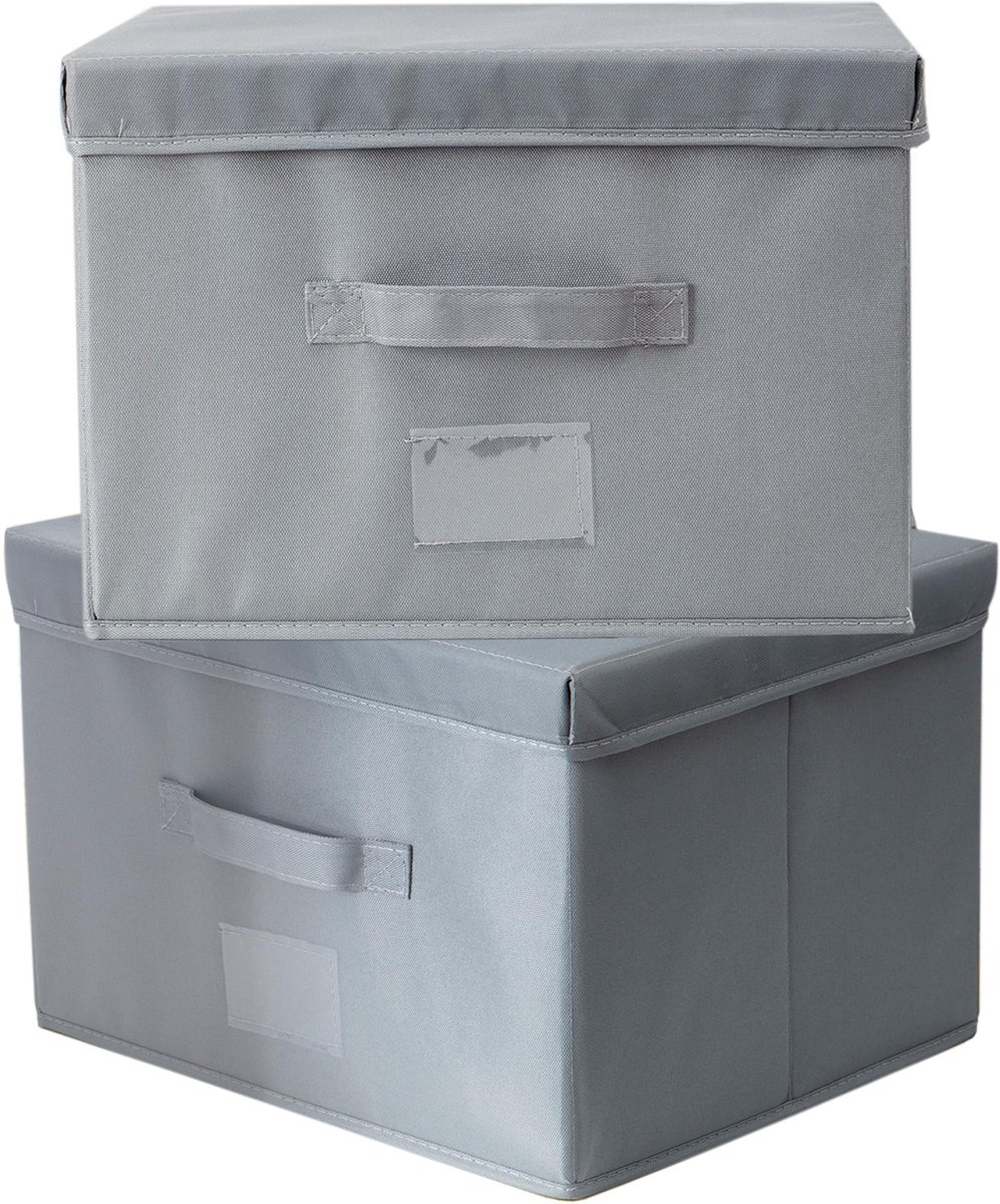Ibenzoa® Set van Twee Grote Stoffen Opbergdozen met Deksel, Donkergrijs, 36 x 32 x 24 cm