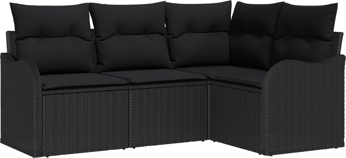 vidaXL - Tuinbank - Set - Zwart - poly - rattan