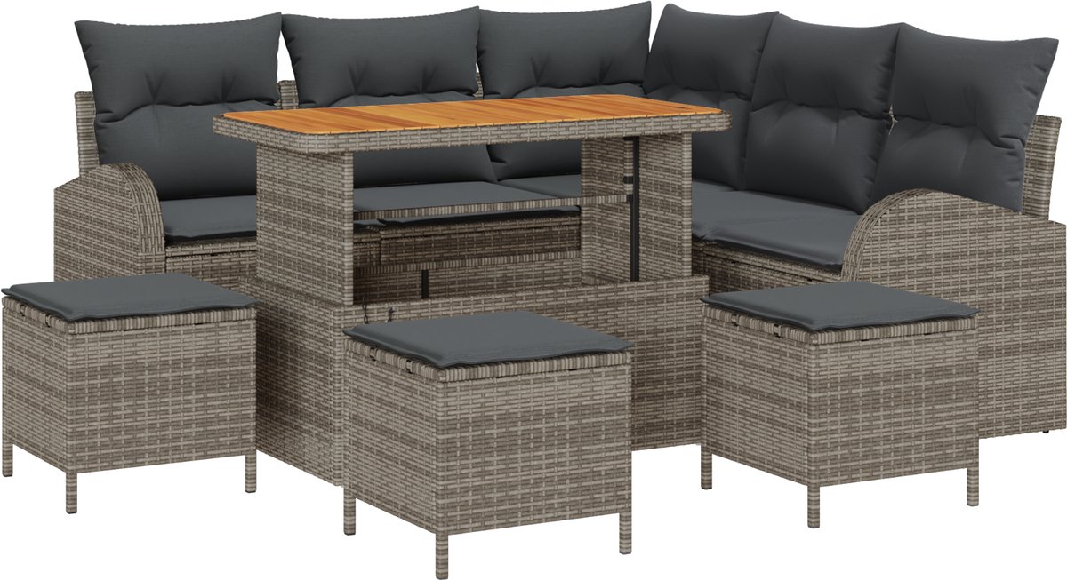 vidaXL - Tuinbank - Set - met - kussen - met - opslag - 9 - pcs - Grijs