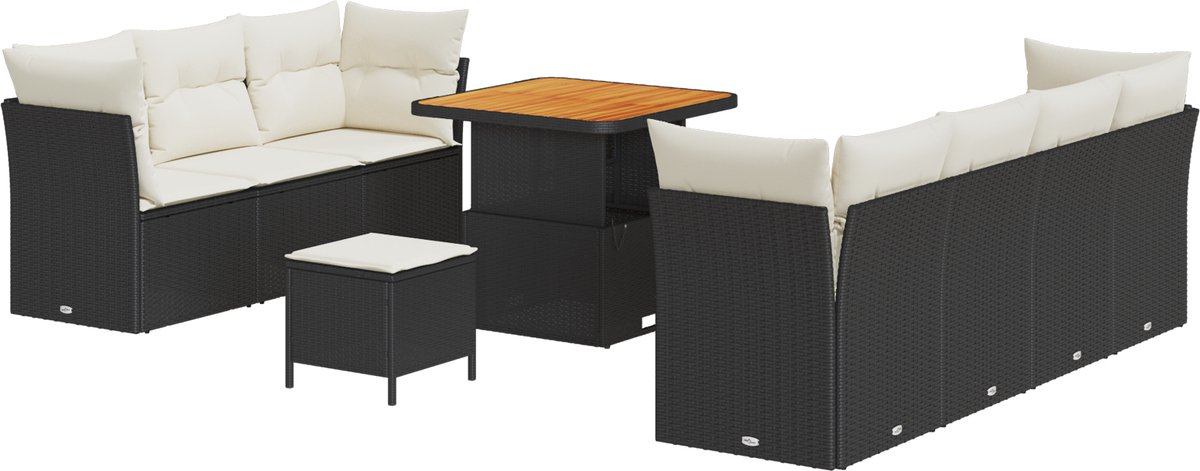 vidaXL - Tuinbank - Set - met - kussen - met - opslag - 10 - pcs - Zwart - en - crème