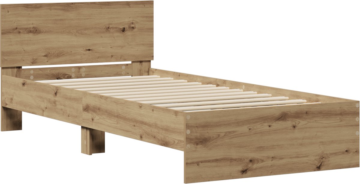 vidaXL - Bedframe - Wandgemonteerd - Artisan - Eiken - 90 - x - 200 - cm - Bewerkt - hout