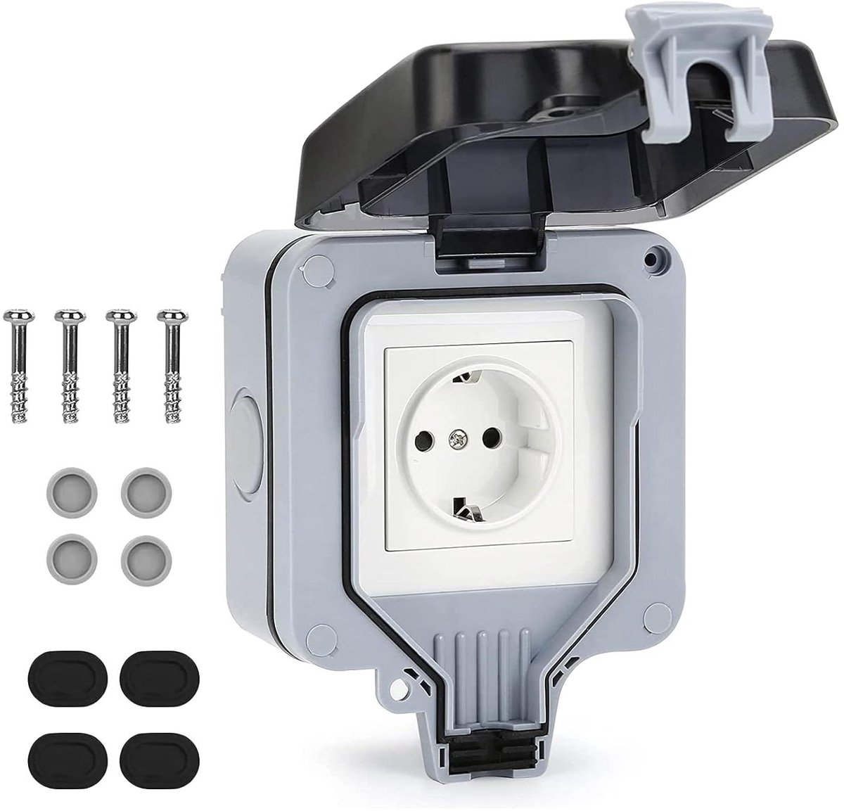 Buitenstopcontact met IP66 Waterdichte Afdekking - Opbouw Tuinstopcontact met Beschermklep voor Tuin, Badkamer, Parkeerplaats.