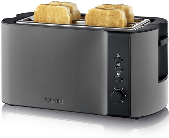 Severin AT 9341 Broodrooster – Toaster - 2 lange sleuven - 6 standen – Zwart RVS
