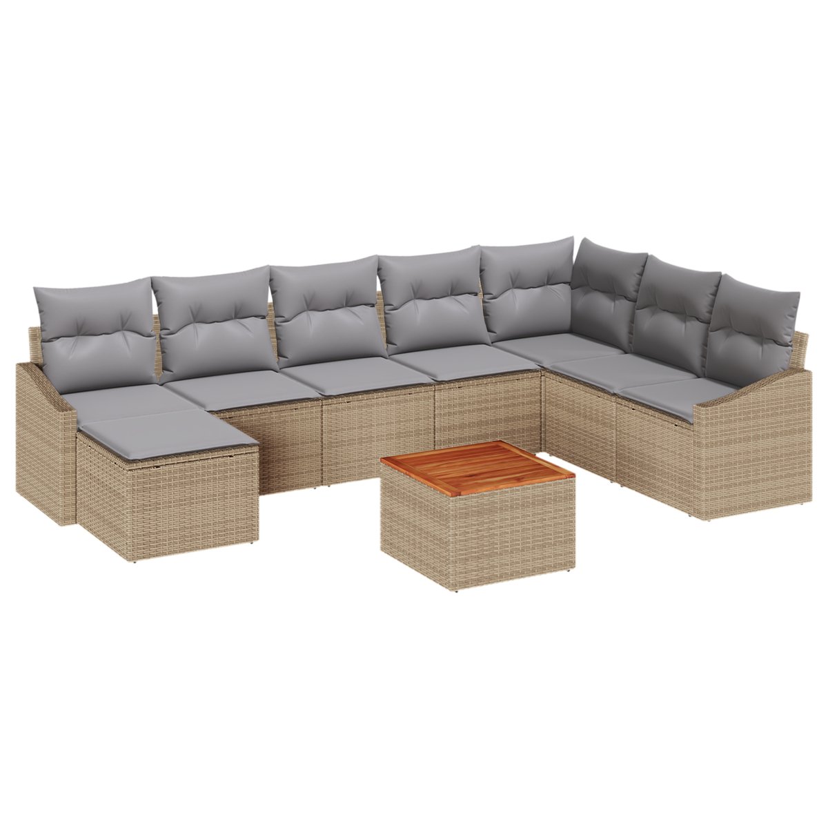 vidaXL - Tuinbank - Set - met - opslag - 9 - pcs - Beige - en - Lichtgrijs - poly - rattan