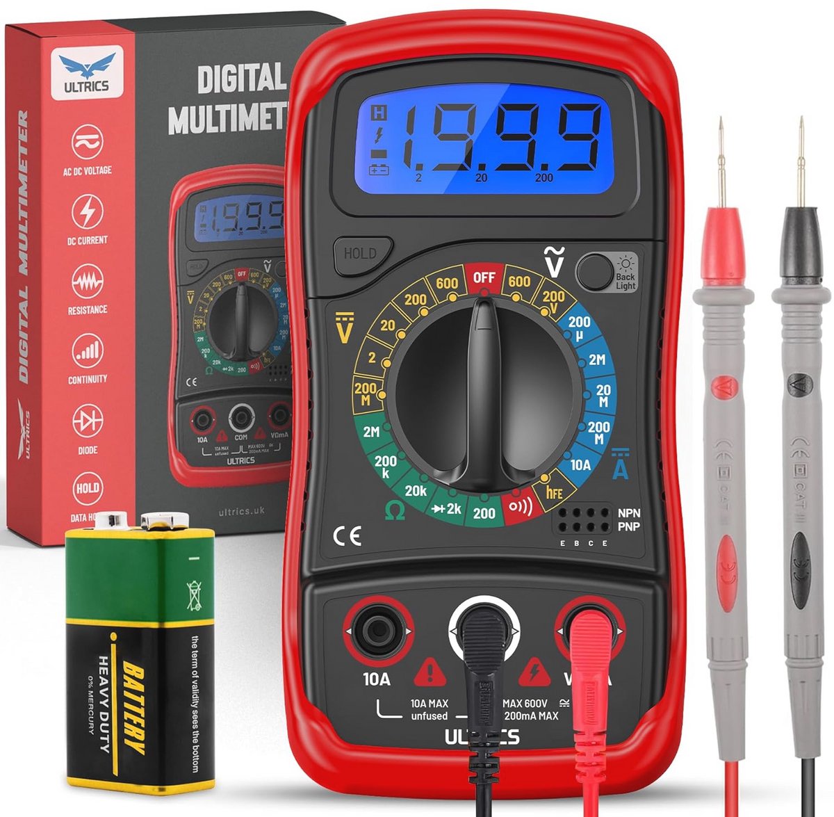Digitale Multimeter voor Spannings-, Stroom- en Weerstandmetingen - Professionele Elektrische Tester met LCD Scherm