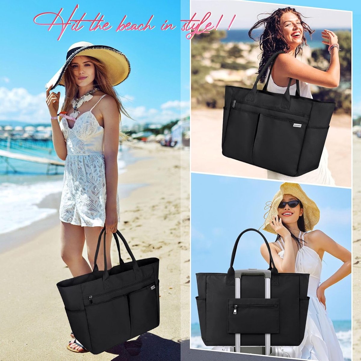 Suweir Strandtasche xxl Familie Groß Badetasche mit Reißverschluss und Nasstasche Damen Beach Bag Wasserdicht Reisetasche Shopper Tote Bag Weekender Sommertaschen für Strandurlaub Pool Reisen