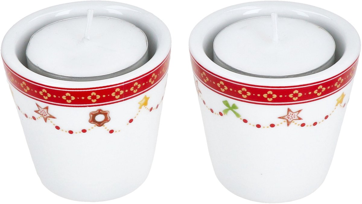 MamboCat Set van 2 Christmas Dream theelichthouders hoogte 5,1cm gemaakt van porselein Kerstversieringen