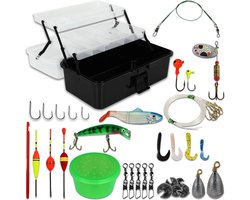 foto van XQMax Viskoffer Set - 115-delige Viskoffer - Visspullen - Kunstaas - Hengelsport - Dobbers - Vis Accessoires - Voor Jong & Oud